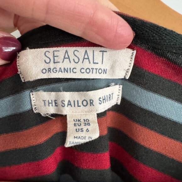 Seasalt Cornwall Sailor Shirt Long Sleeve Organic Cotton Green Blue, etc. Size 6 - Picture 2 of 4